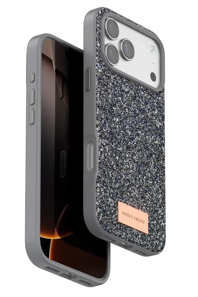 iPhone 17 Pro Max ile Uyumlu Bright Simli Kapak - Gümüş Boncuk İşlemeli Şık Telefon Kılıfı