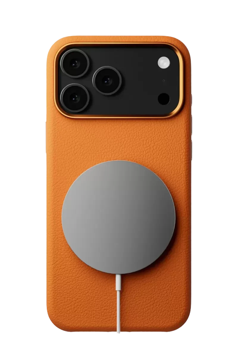 iPhone 17 Pro Max ile Uyumlu Wonder Deri MagSafe Kapak - Turuncu