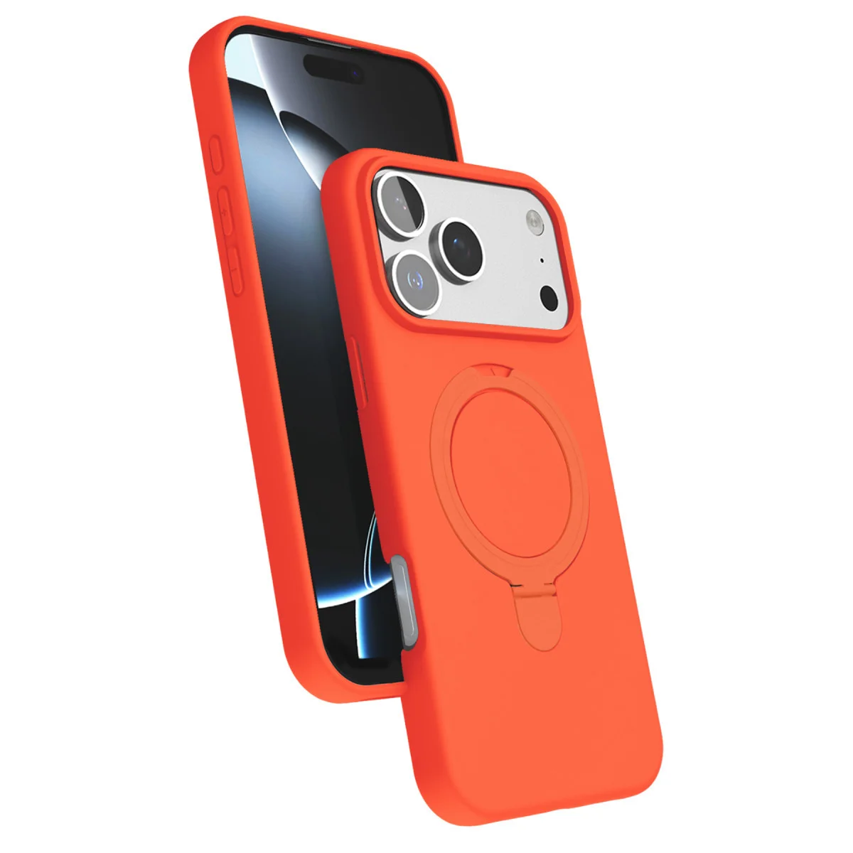 iPhone 17 Pro Max Magsafe Standlı Kapak - Turuncu Kablosuz Şarj Destekli Yatay/Dikey Stand Kılıfı