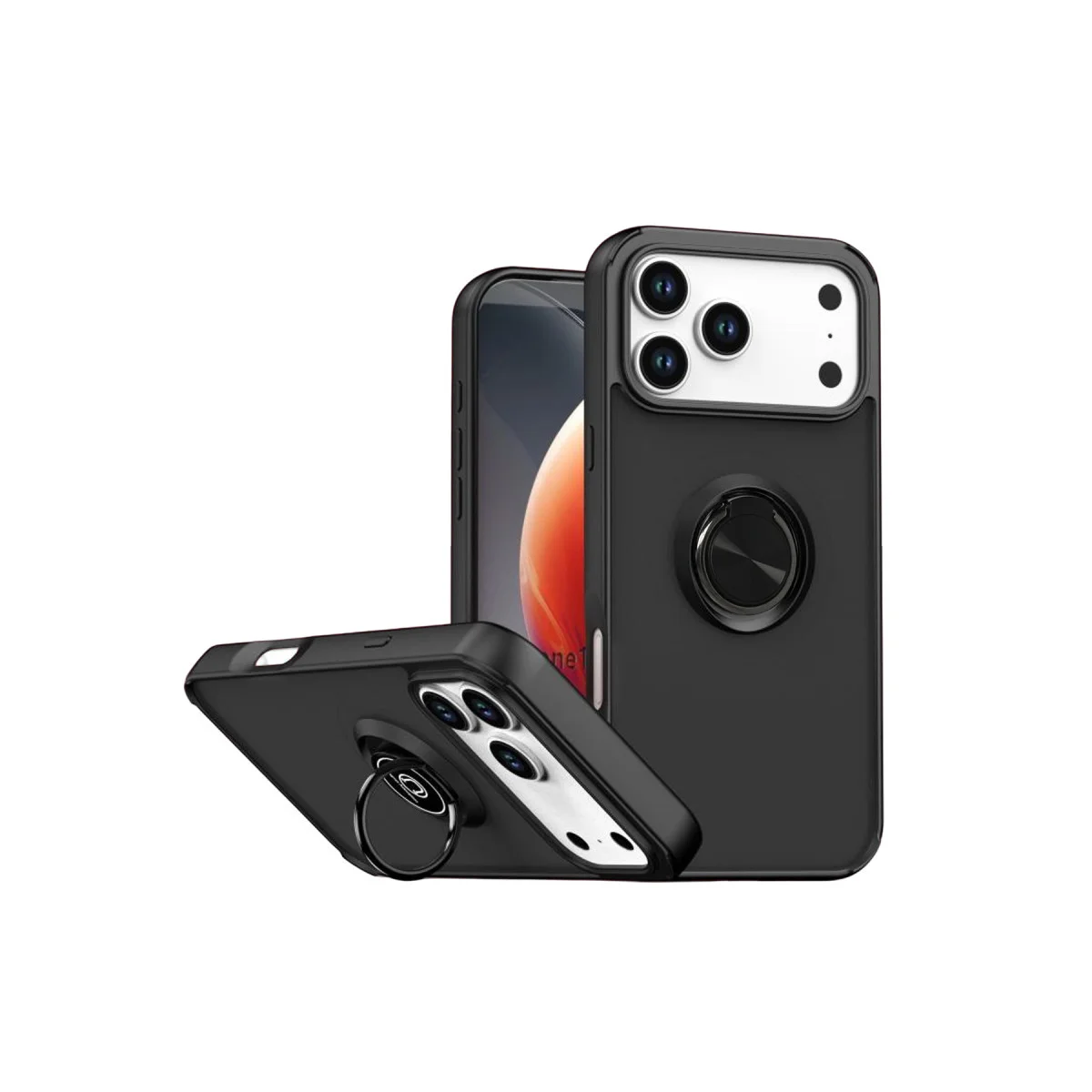 iPhone 17 Pro Max Montreal Yüzüklü Silikon Kapak - Siyah, Metal Standlı Koruma