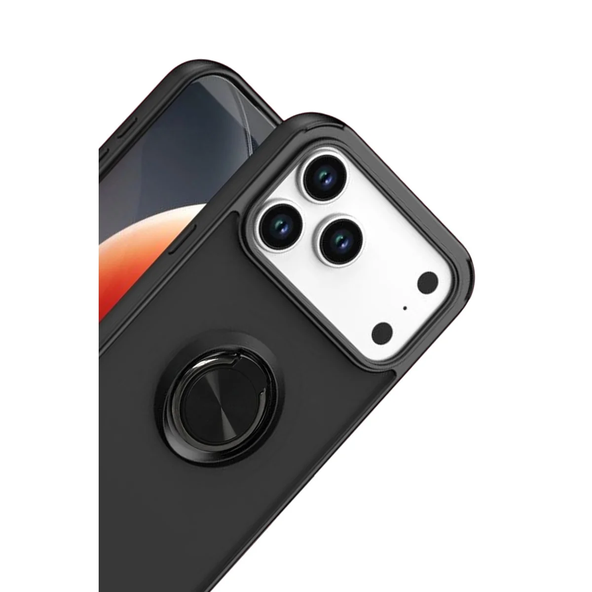 iPhone 17 Pro Max Montreal Yüzüklü Silikon Kapak - Siyah, Metal Standlı Koruma
