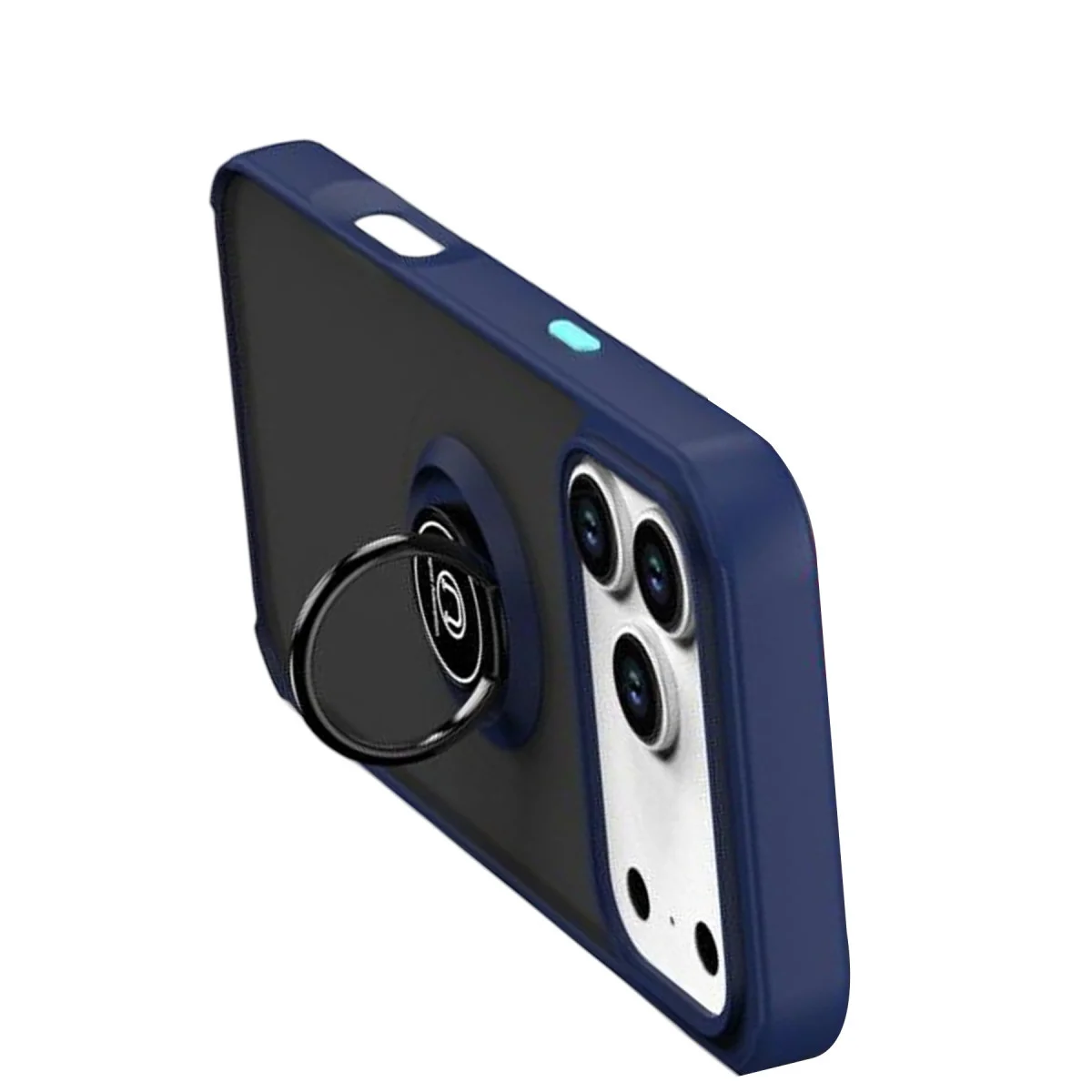 iPhone 17 Pro Max Montreal Yüzüklü Silikon Kapak - Lacivert & Metal Stand