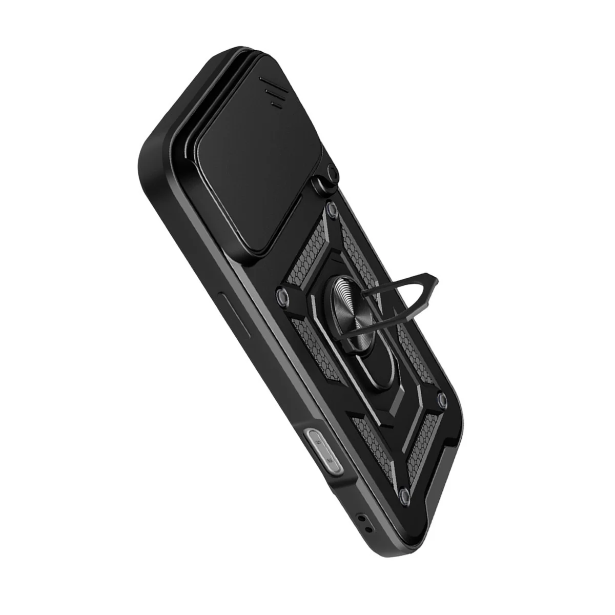 iPhone 17 Pro Max Pars Lens Yüzüklü Silikon Kılıf - Kamera Kalkanı & Metal Stand (Siyah)