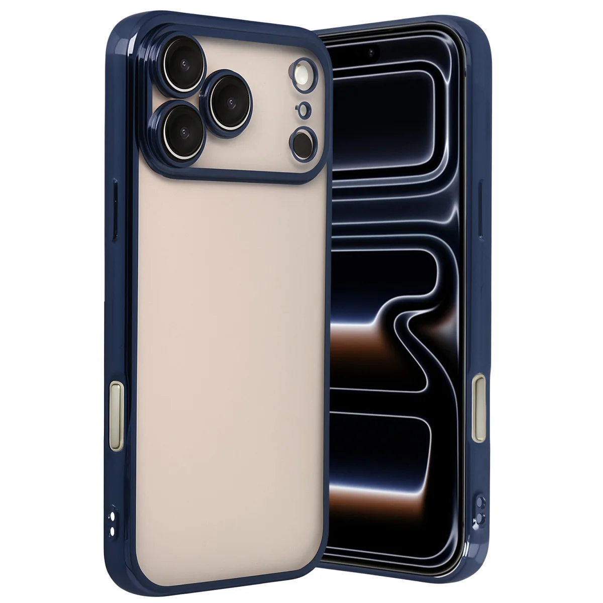 iPhone 17 Pro Max Razer Lensli Silikon Kılıf - Lacivert - Estetik ve Güçlü Koruma