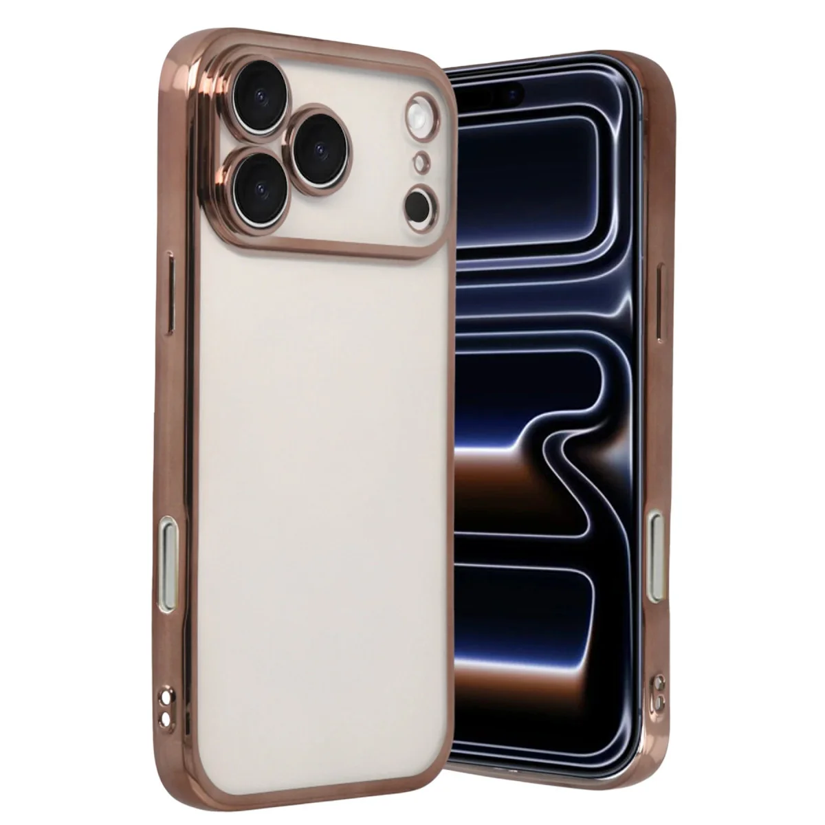 iPhone 17 Pro Max Razer Lensli Silikon Kılıf - Çöl Titanyum (Kamera ve Ekran Koruması)