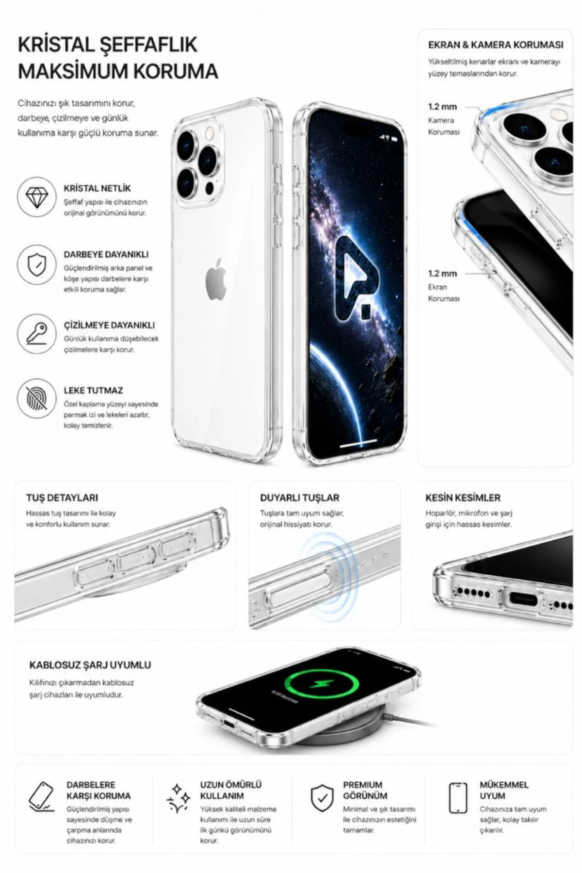 iPhone 17 Pro Max Şeffaf Mika Sararmaz Sert Kılıf