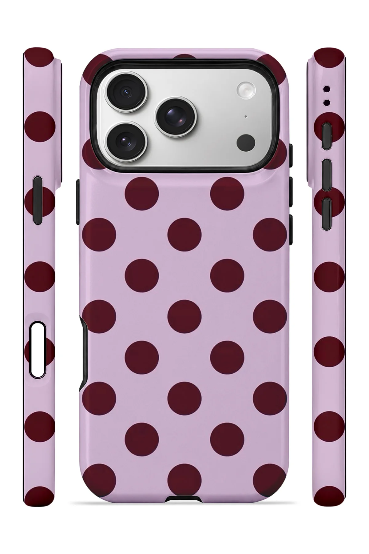 iPhone 17 Pro Max Vorian Çift Katmanlı Lila Bordo Puantiye Kılıf - Görsel 3