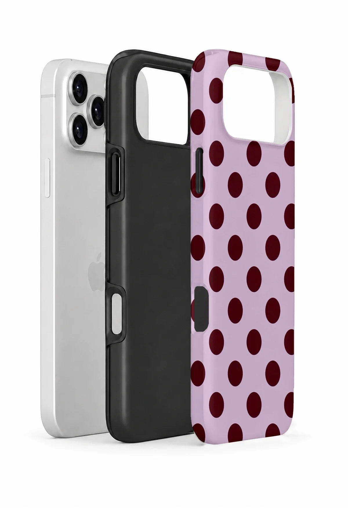 iPhone 17 Pro Max Vorian Çift Katmanlı Lila Bordo Puantiye Kılıf - Görsel 2