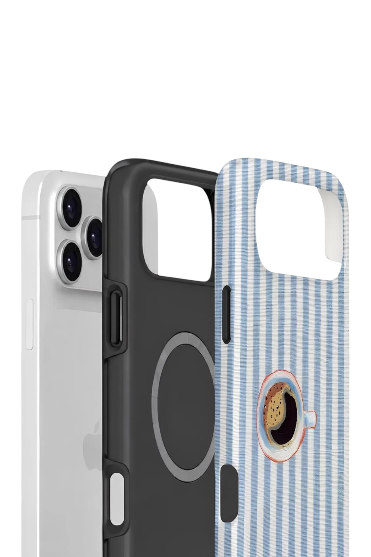 iPhone 17 Pro Max Vorian Çift Katmanlı MagSafe Kılıf Morning Coffee Stripe