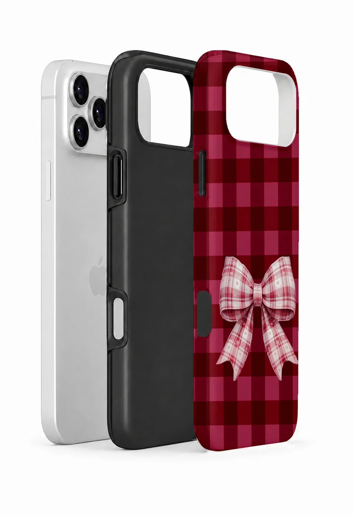 iPhone 17 Pro Max Vorian Çift Katmanlı Cherry Gingham Bow Kılıf - Görsel 2