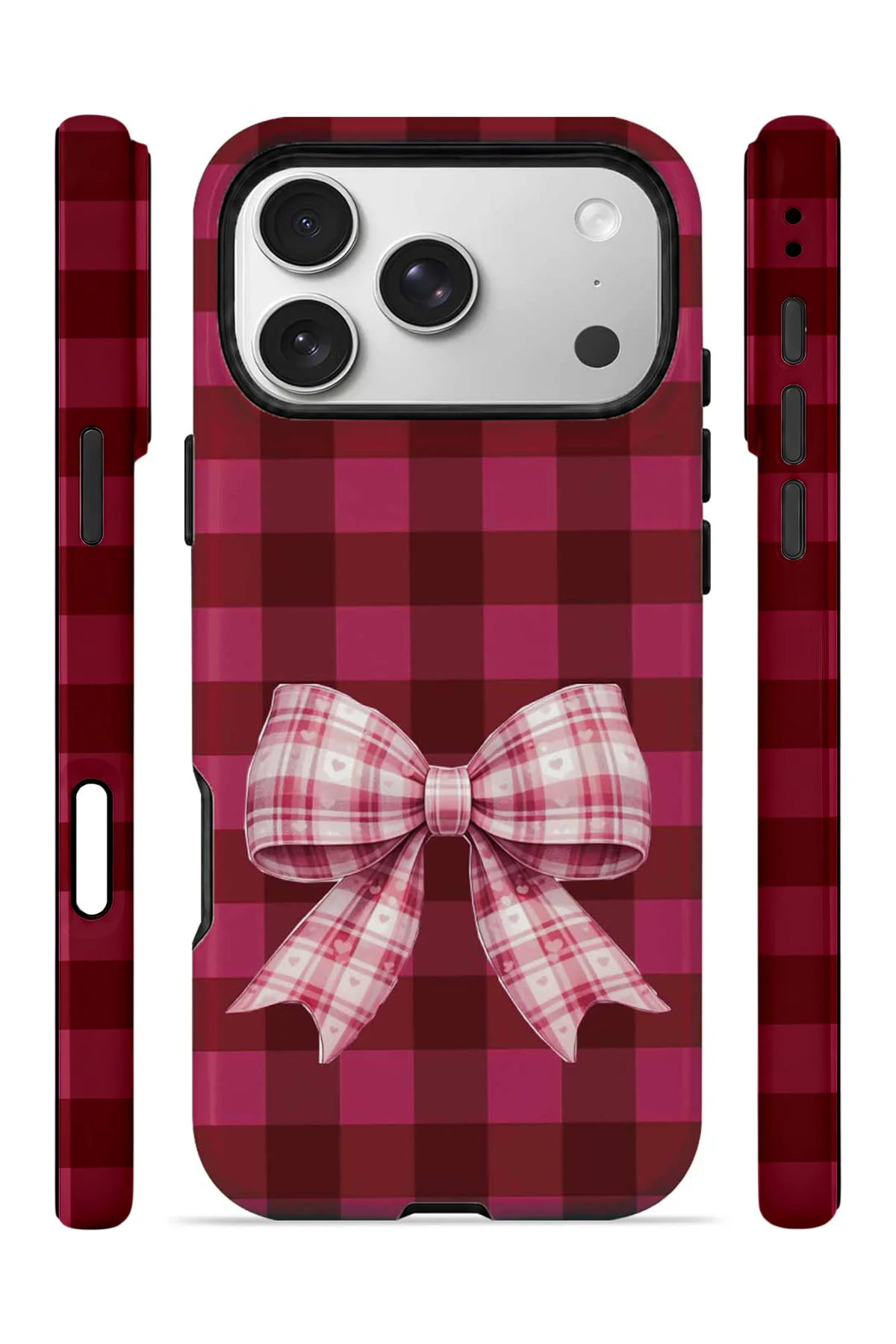 iPhone 17 Pro Max Vorian Çift Katmanlı Cherry Gingham Bow Kılıf - Görsel 3