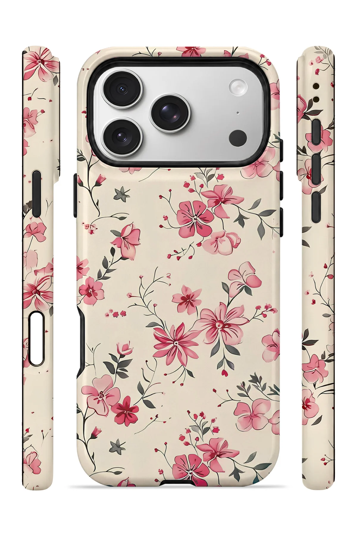 iPhone 17 Pro Max Vorian Çift Katmanlı Pembe Kır Çiçeği Kılıf - Görsel 3