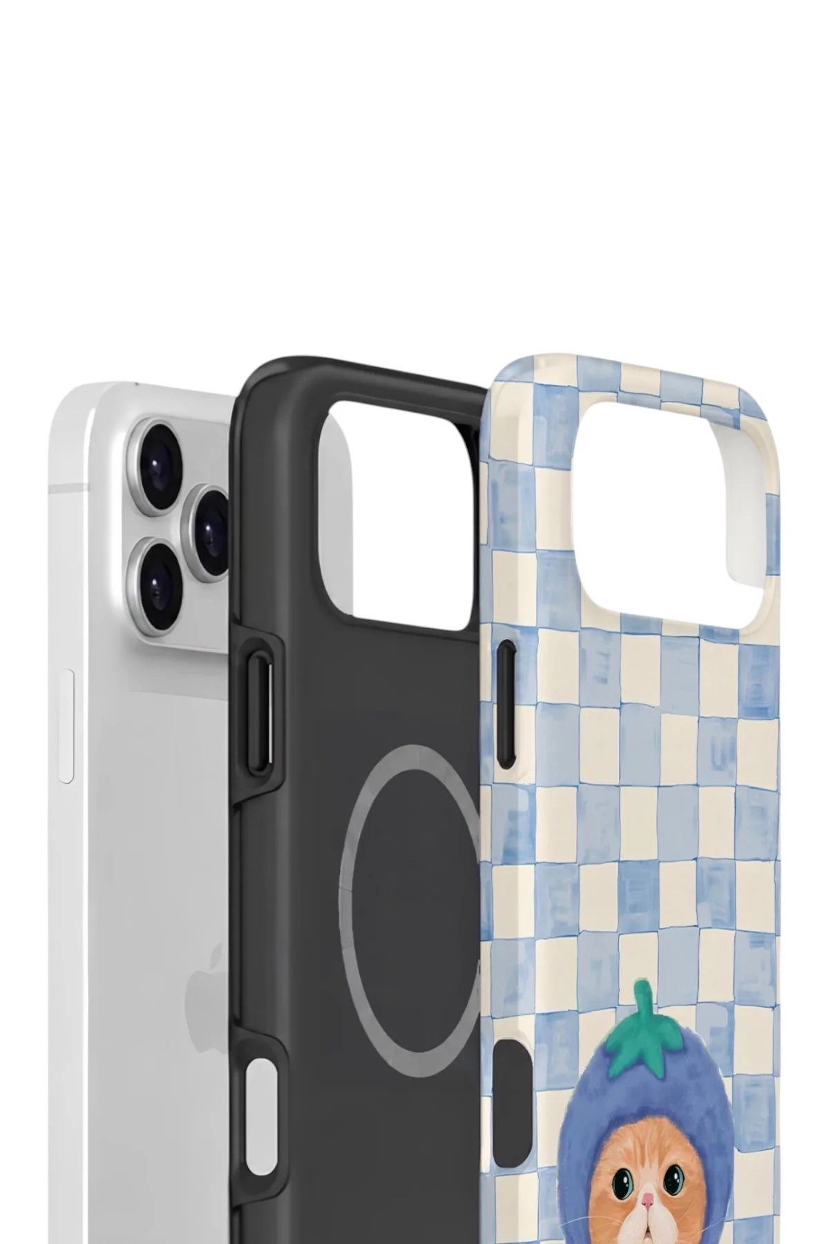 iPhone 17 Pro Max Vorian Çift Katmanlı MagSafe Kılıf Blueberry Cat Check