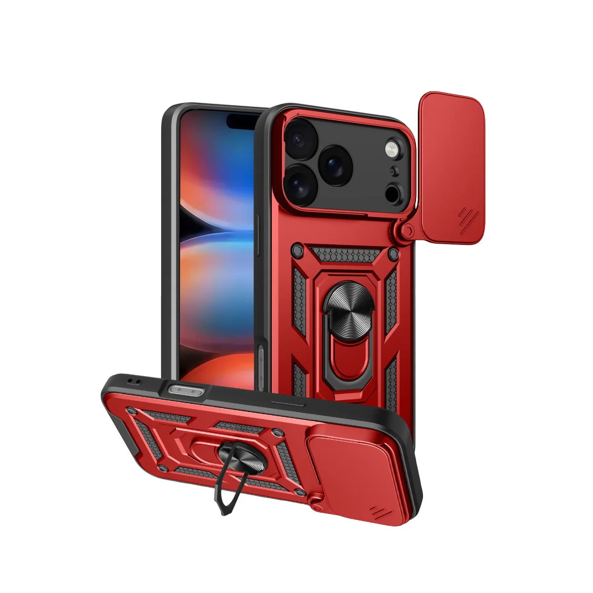 iPhone 17 Pro Pars Lens Yüzüklü Silikon Kılıf - Kırmızı, Darbe Korumalı ve Kamera Korumalı