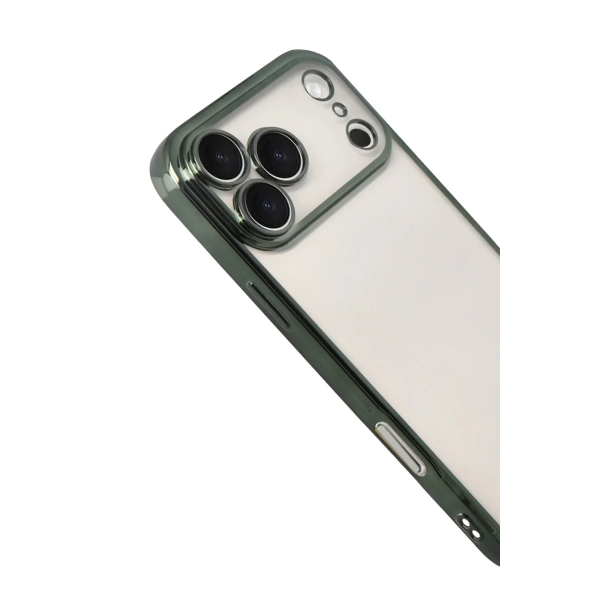 iPhone 17 Pro Razer Lensli Silikon Kılıf - Yeşil, Şeffaf ve 4 Köşe Darbe Emici