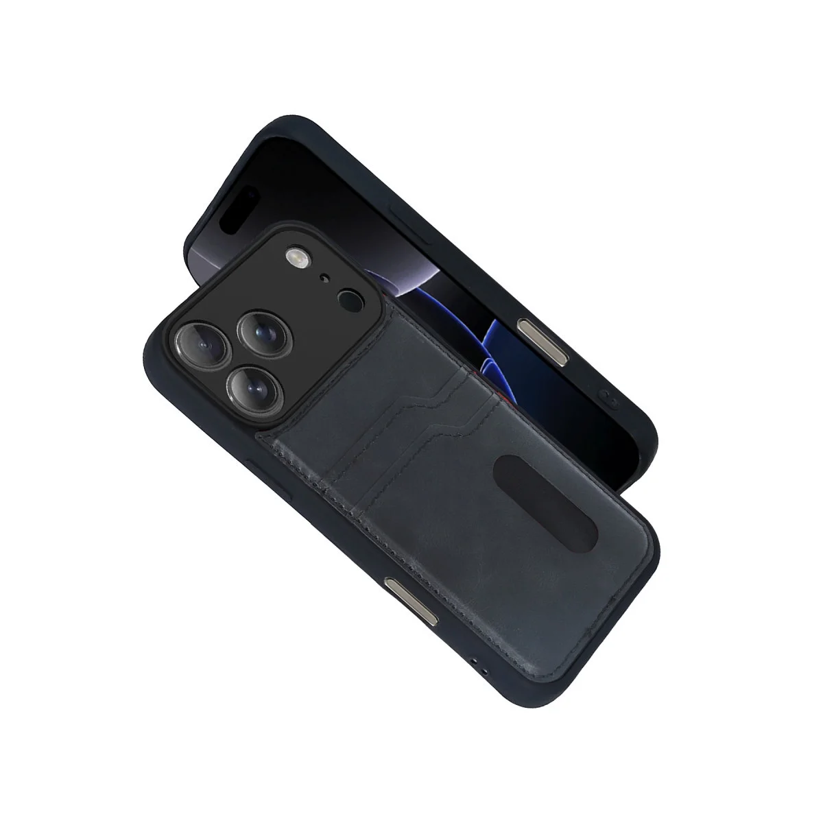 iPhone 17 Pro Sara Kartvizitli Deri Kılıf - Siyah Şık ve İşlevsel Koruma Kılıfı