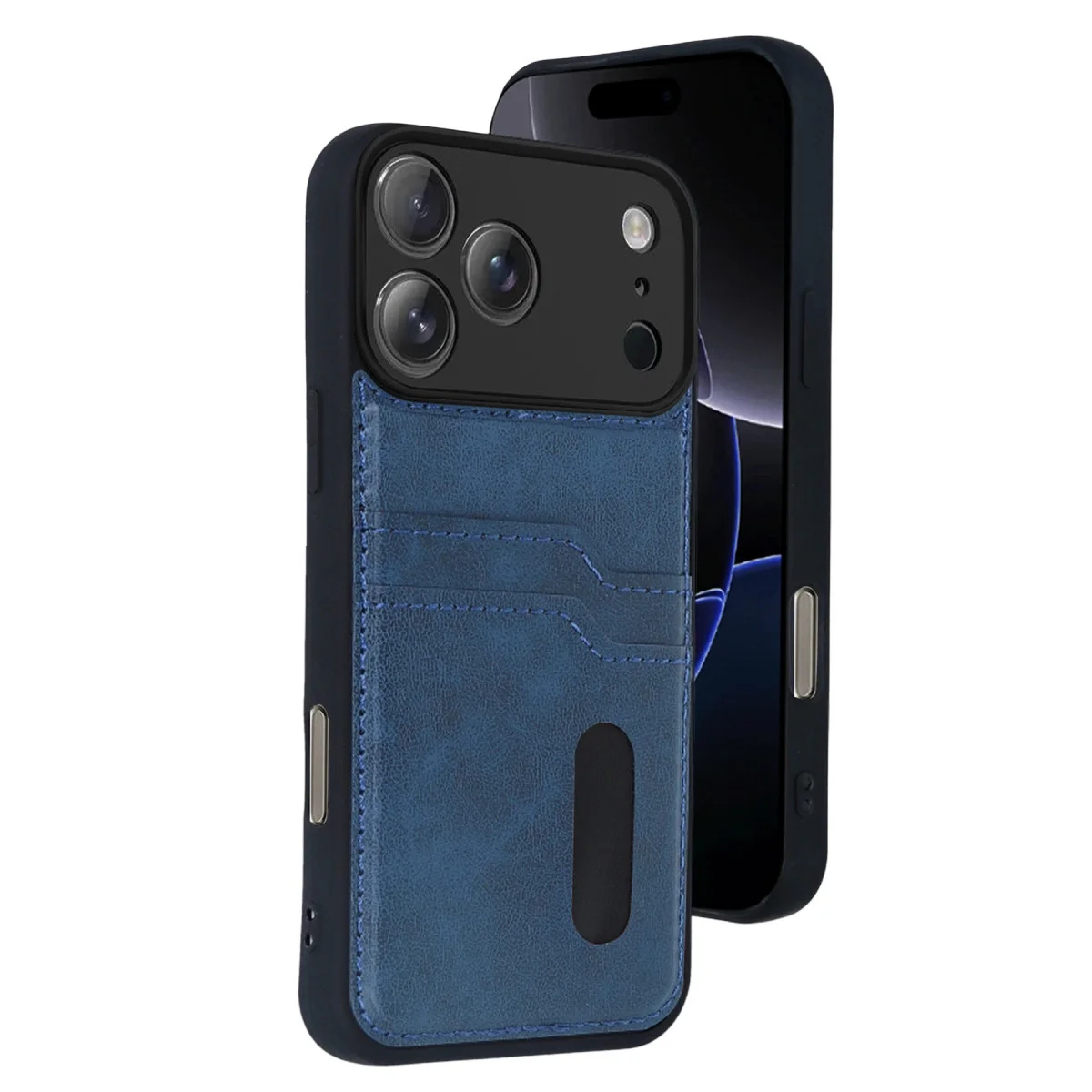 iPhone 17 Pro Sara Kartvizitli Deri Kılıf - Lacivert