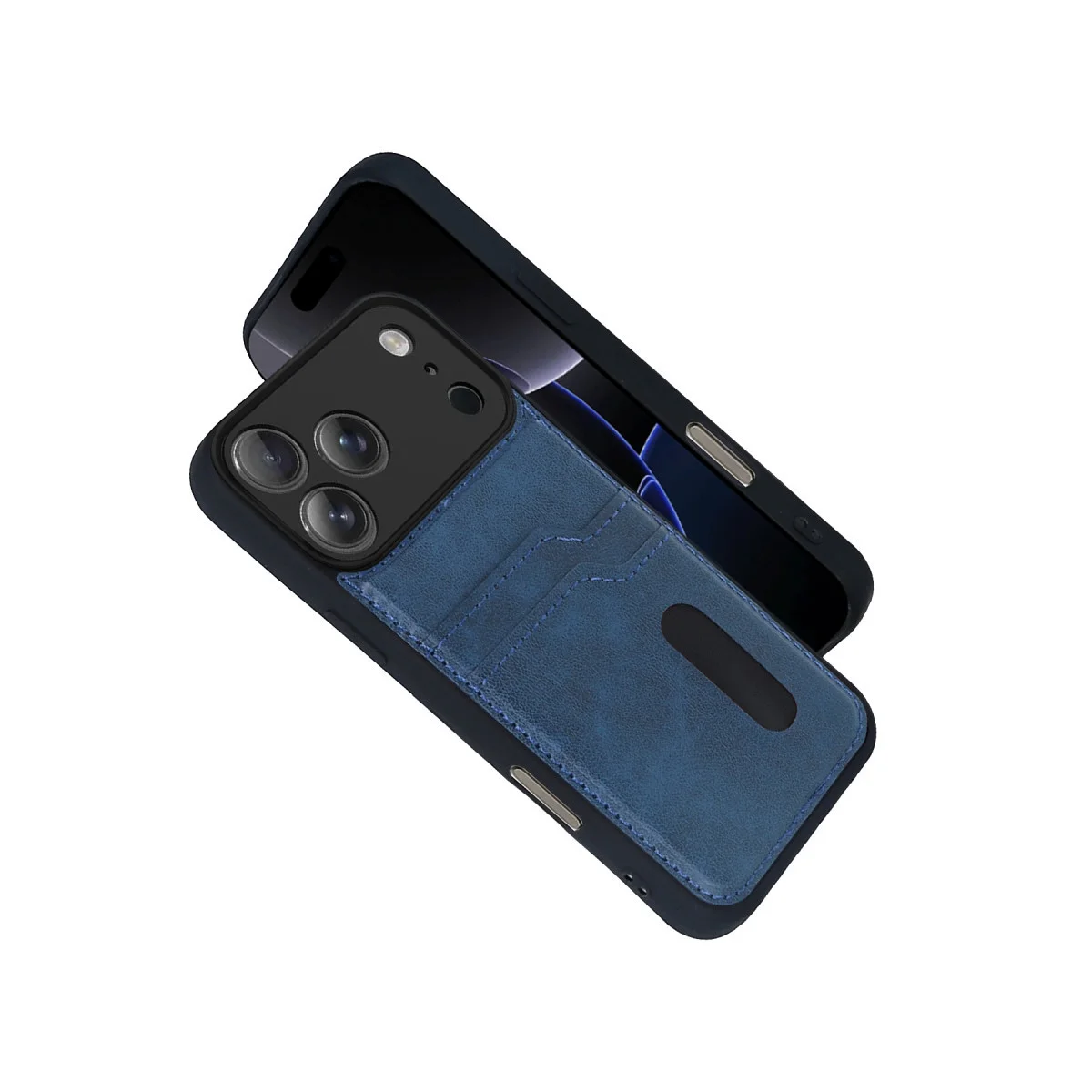 iPhone 17 Pro Sara Kartvizitli Deri Kılıf - Lacivert