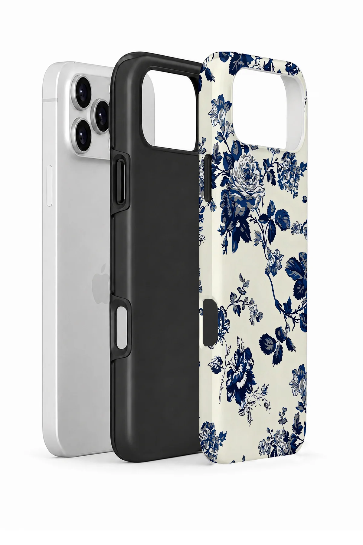 iPhone 17 Pro Vorian Çift Katmanlı Mavi Porselen Gül Kılıf - Görsel 2