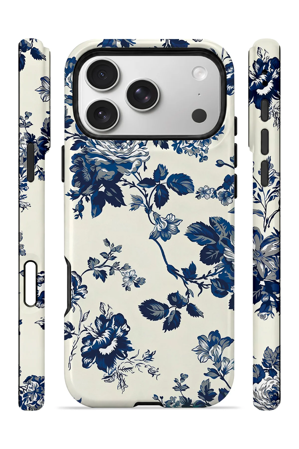 iPhone 17 Pro Vorian Çift Katmanlı Mavi Porselen Gül Kılıf - Görsel 3