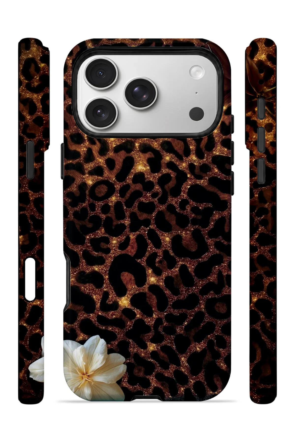 iPhone 17 Pro Vorian Çift Katmanlı Koyu Leopar Çiçek Kılıf - Görsel 3
