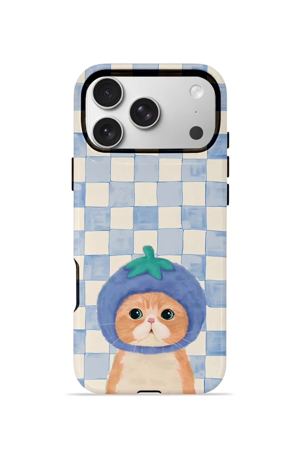 iPhone 17 Pro Vorian Çift Katmanlı Kılıf Blueberry Cat Check
