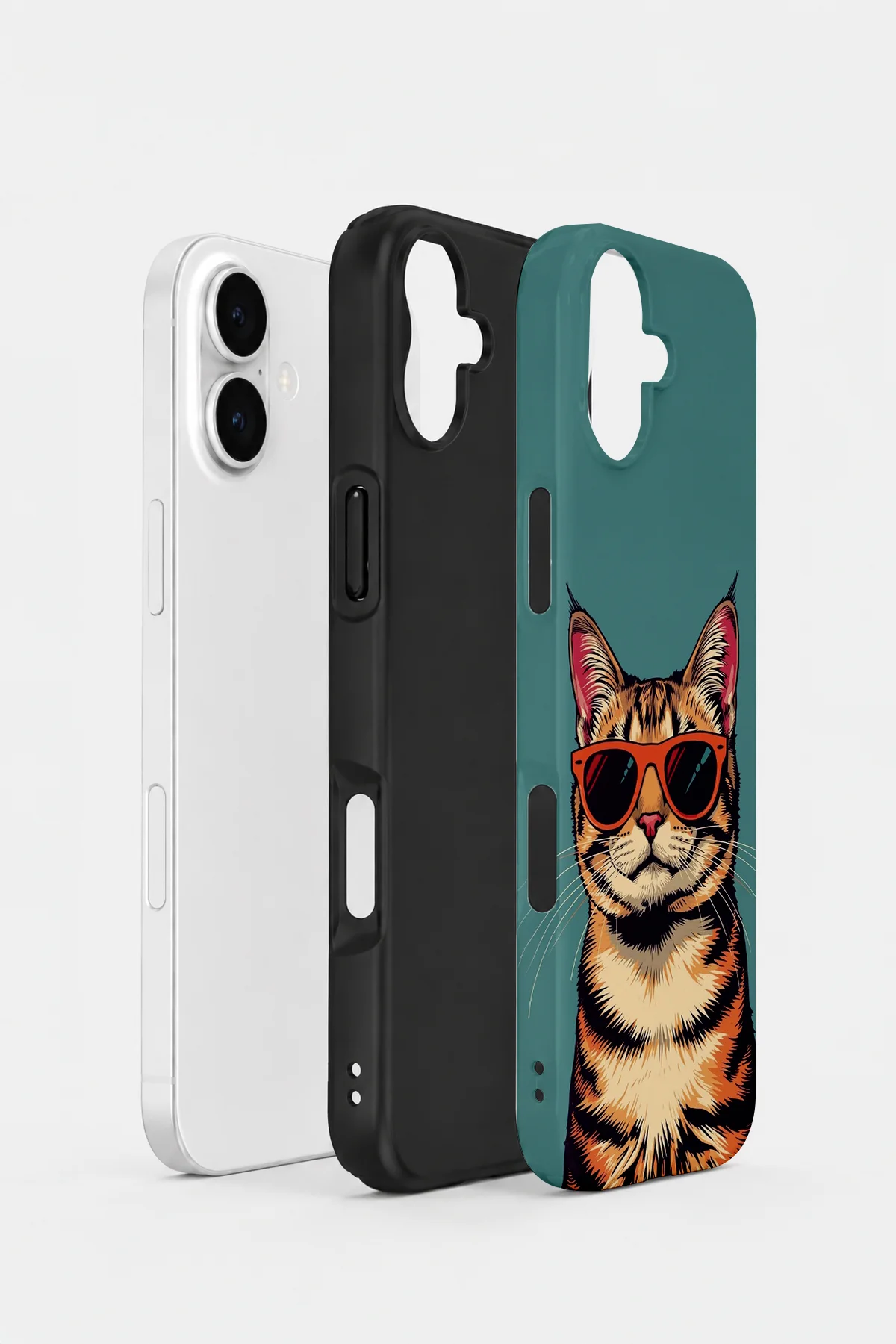 iPhone 17 Vorian Çift Katmanlı Gözlüklü Cool Kedi Kılıf - Görsel 2