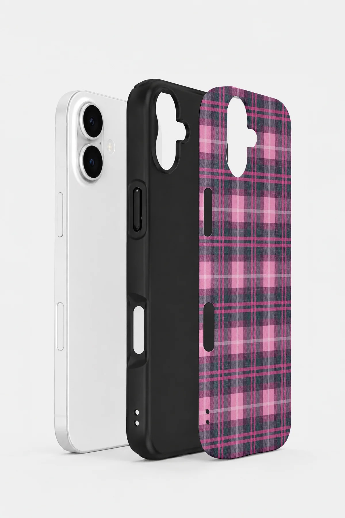 iPhone 17 Vorian Çift Katmanlı Fuşya Gri Ekose Kılıf - Görsel 2