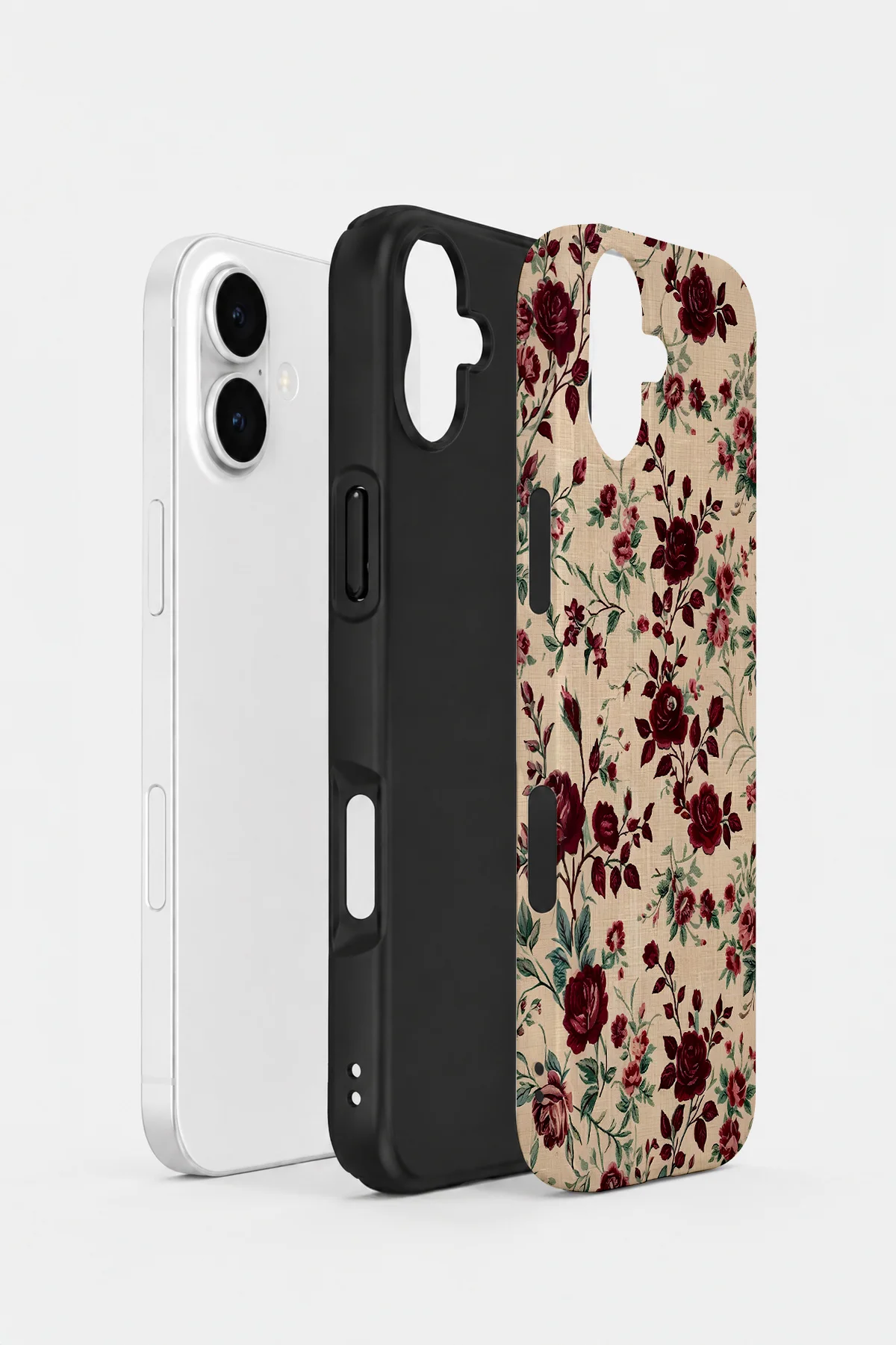 iPhone 17 Vorian Çift Katmanlı Bordo Botanik Kılıf - Görsel 2