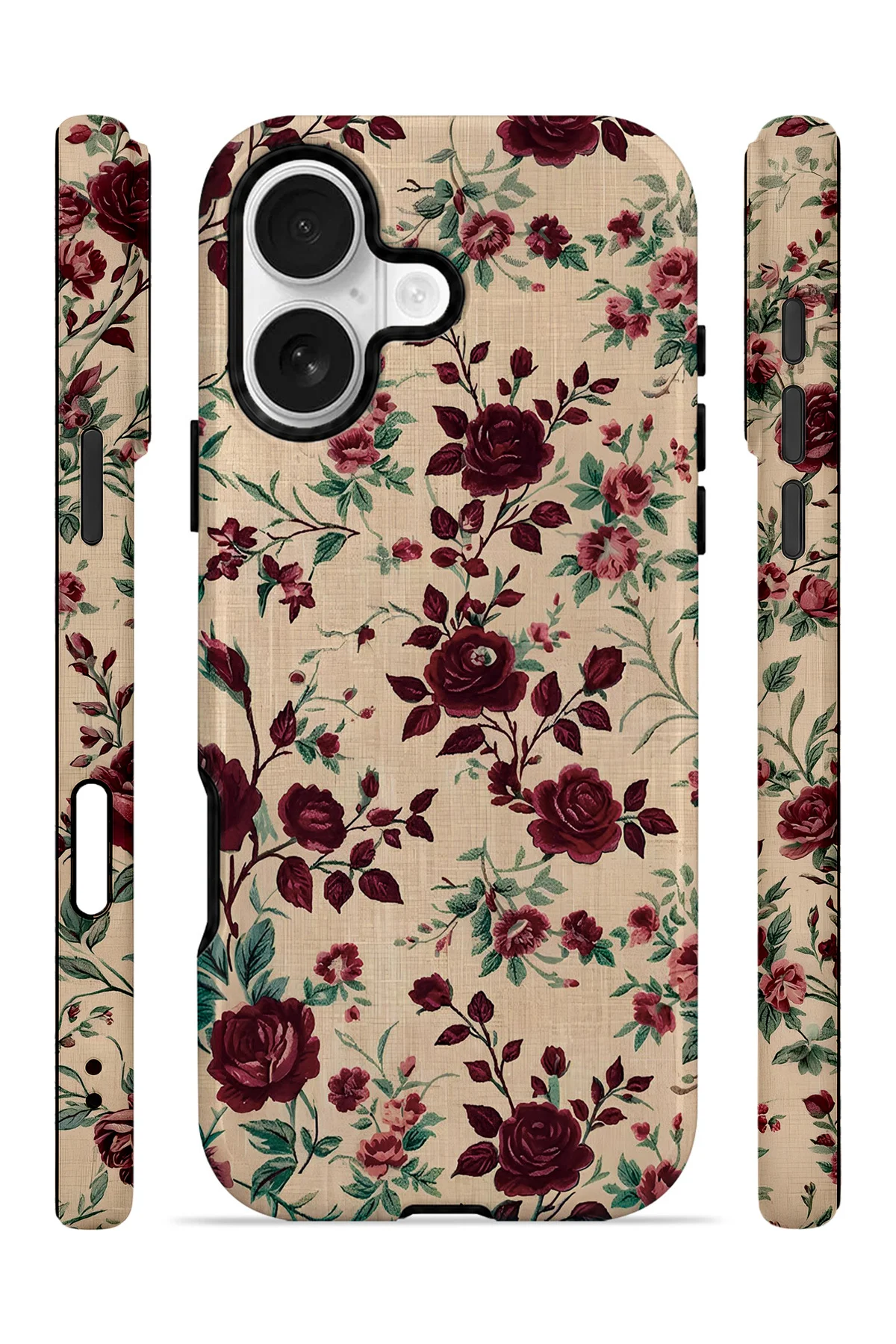 iPhone 17 Vorian Çift Katmanlı Bordo Botanik Kılıf - Görsel 3