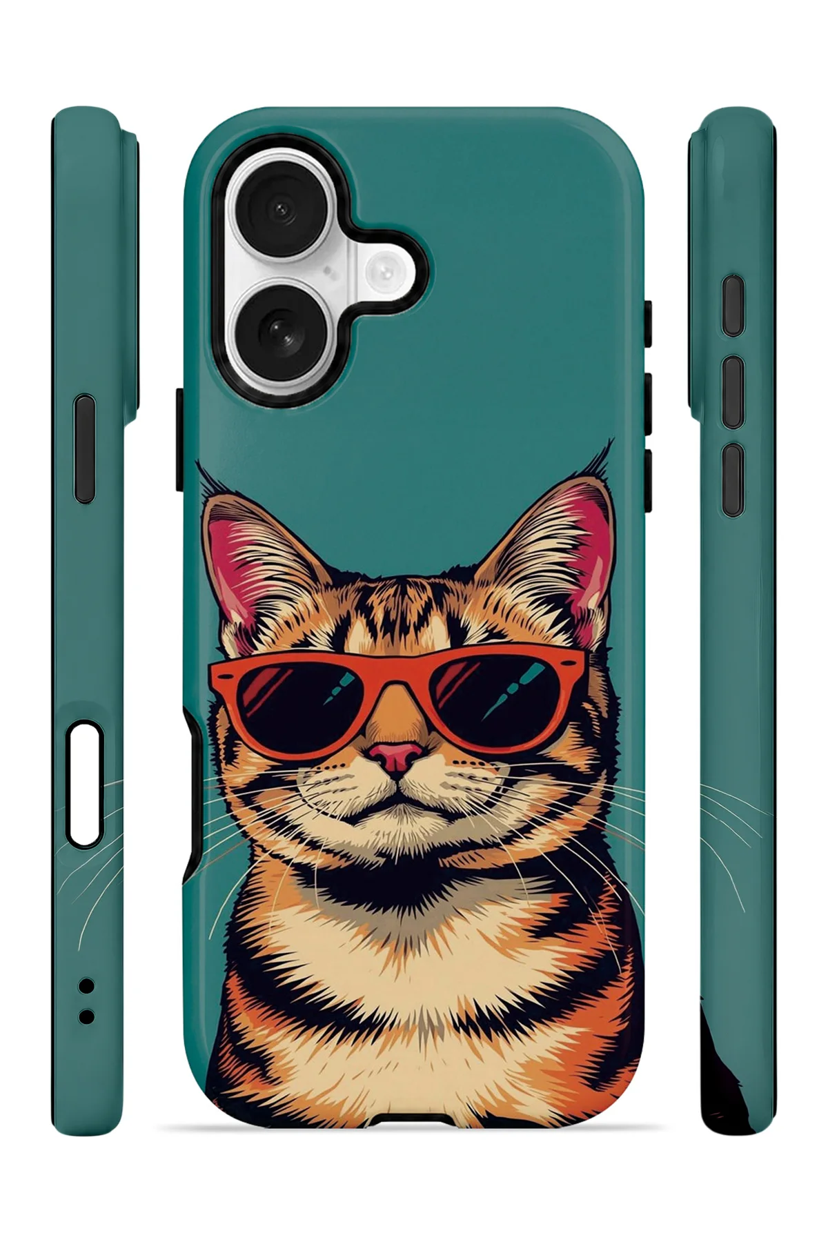 iPhone 17 Vorian Çift Katmanlı Gözlüklü Cool Kedi Kılıf - Görsel 3