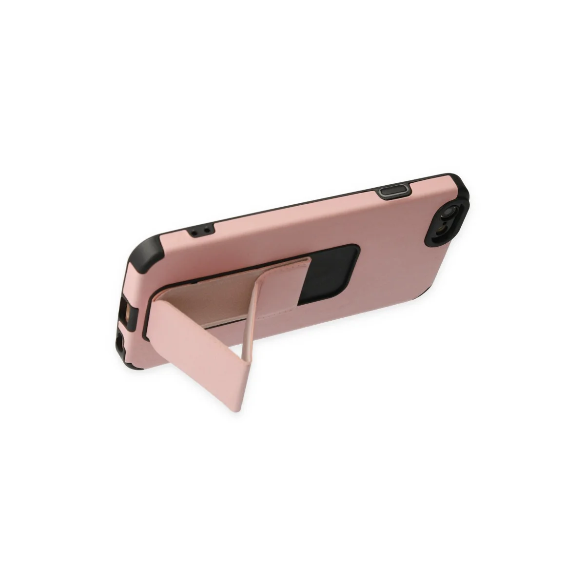 iPhone 6 Kılıf Mega Standlı Silikon - Pudra (Otomatik Açılır Stand)