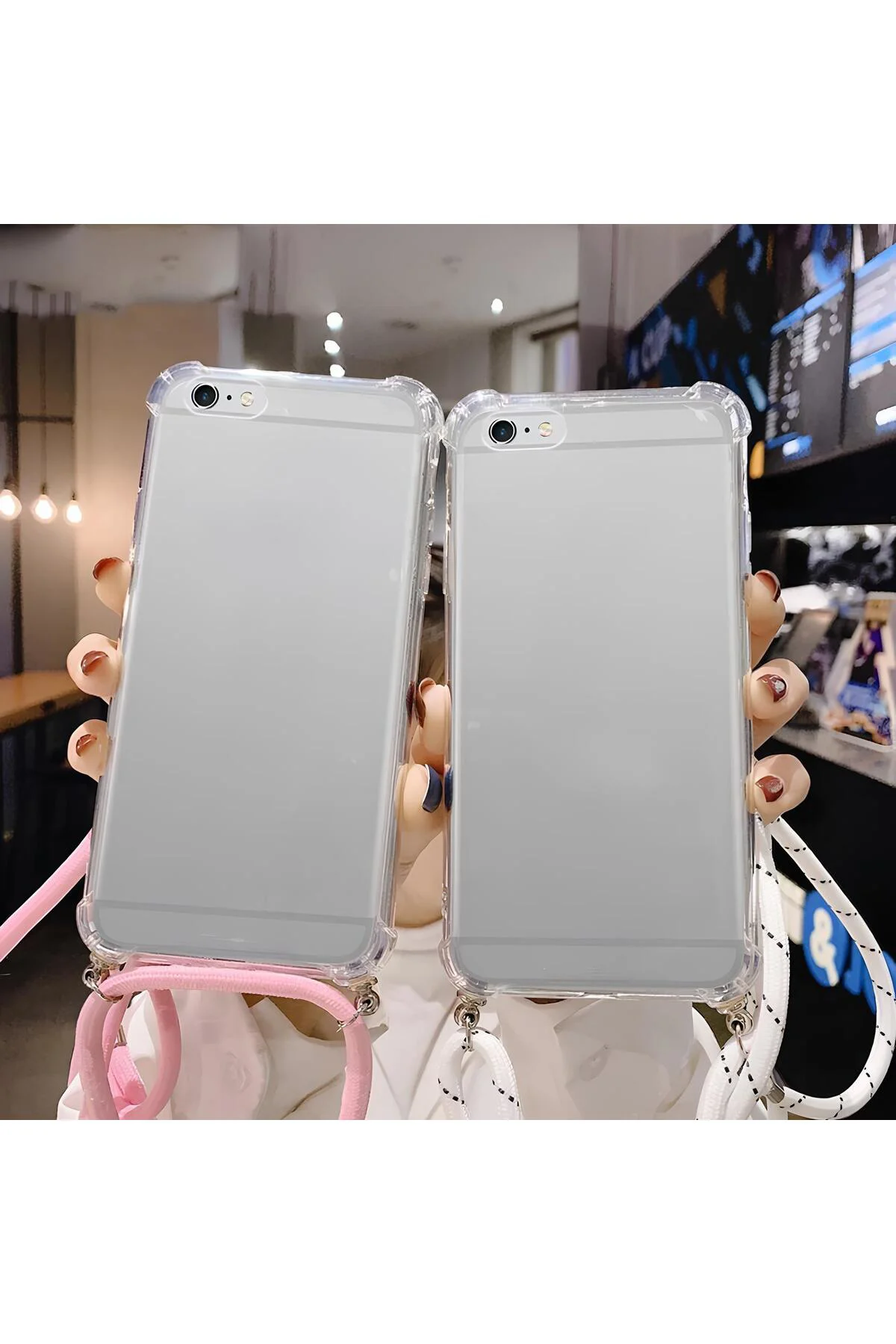 iPhone 6 Plus Boyun Askılı Şeffaf Tank Kılıf Siyah