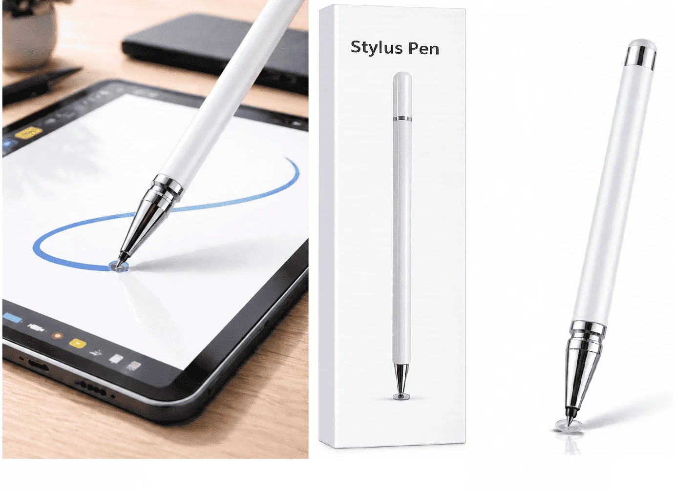 İphone 6s Uyumlu Dokunmatik Stylus Kalem Disk Uçlu Hassas Beyaz Tablet Telefon Çizim Kalemi