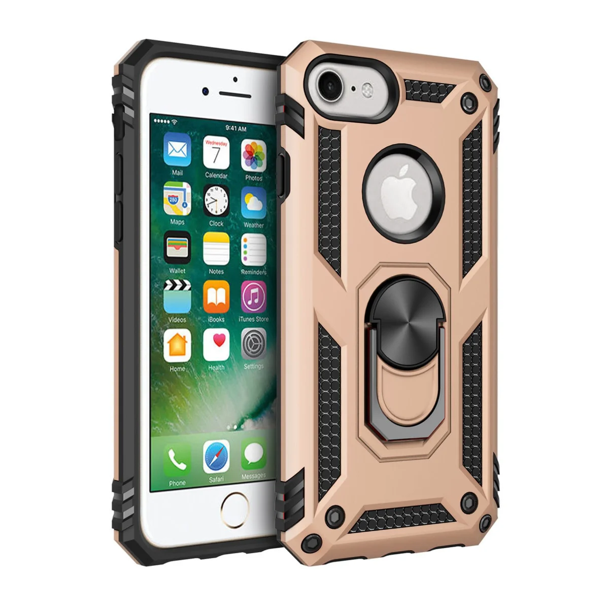 iPhone 7 Kılıf Sofya Yüzüklü Silikon Kapak - Gold (Ultra Koruma ve Çizilmez)