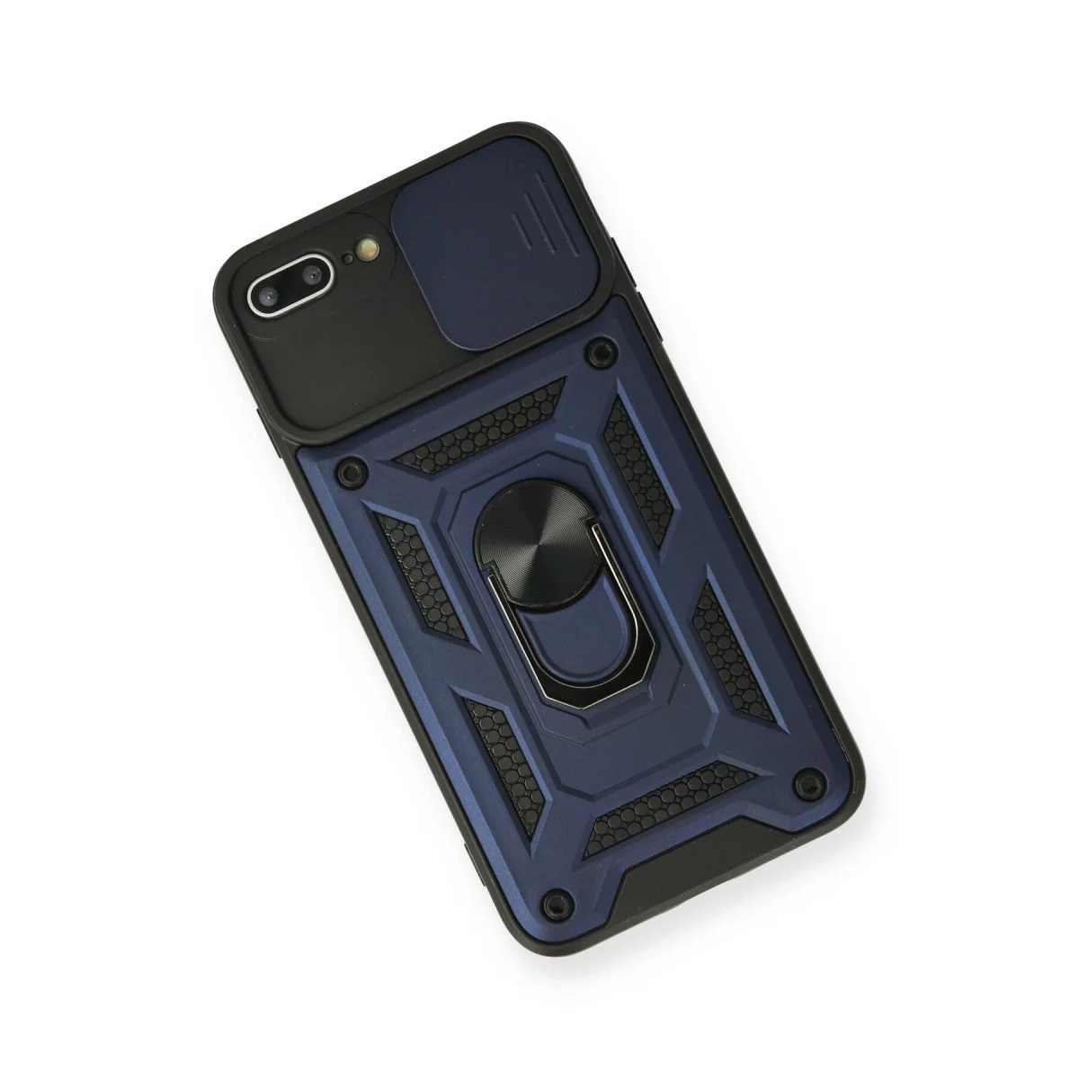 iPhone 7 Plus Silikon Kılıf - Lens Korumalı, Metal Standlı ve Pürüzsüz Dış Yüzey