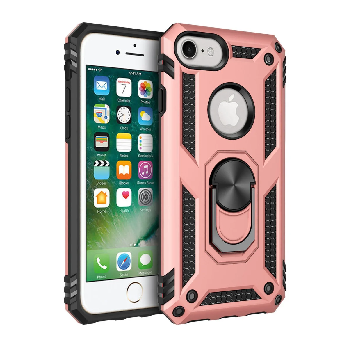 iPhone 7 Sofia Yüzüklü TPU Silikon Kılıf - Rose (Ultra Koruma)