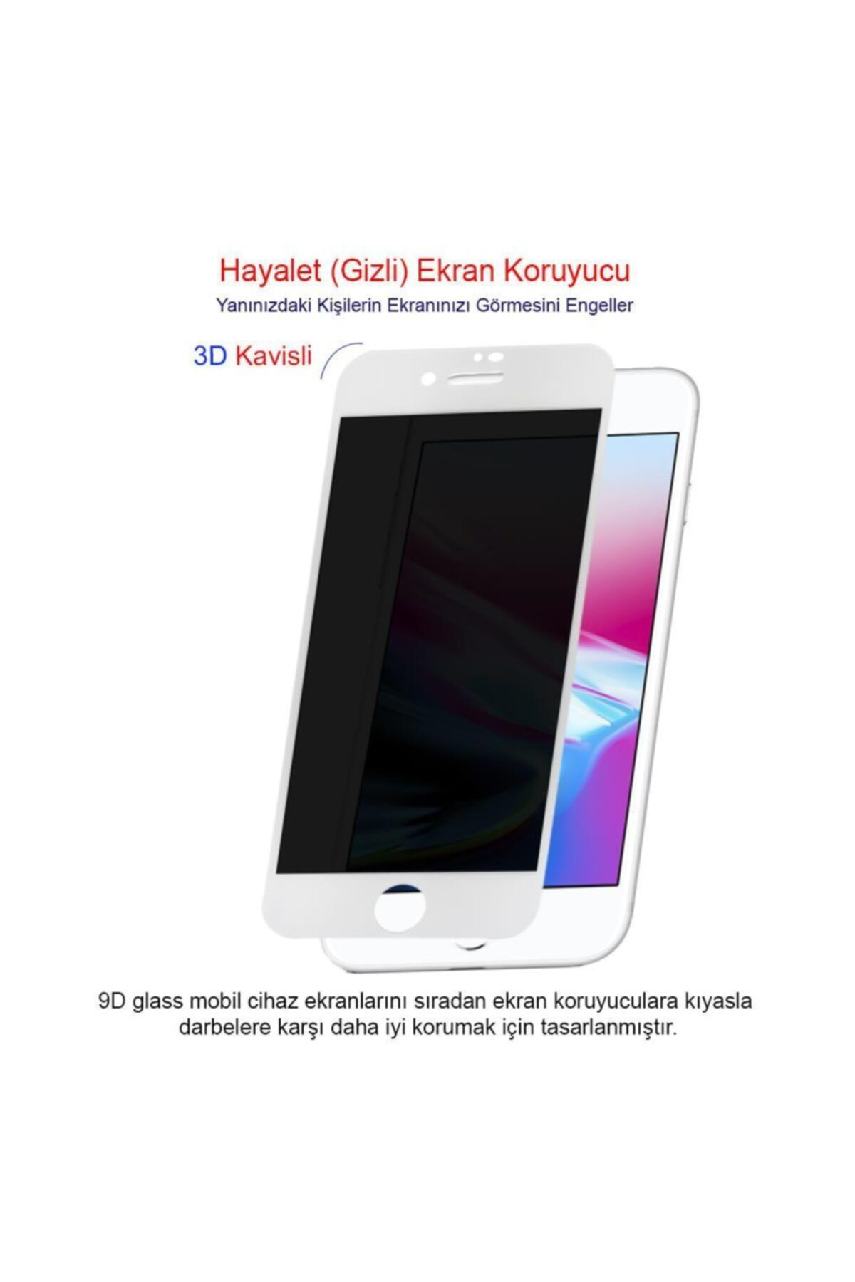 Iphone 8 Beyaz Gizlilik Filtreli Privacy Hayalet Ekran Koruyucu Y