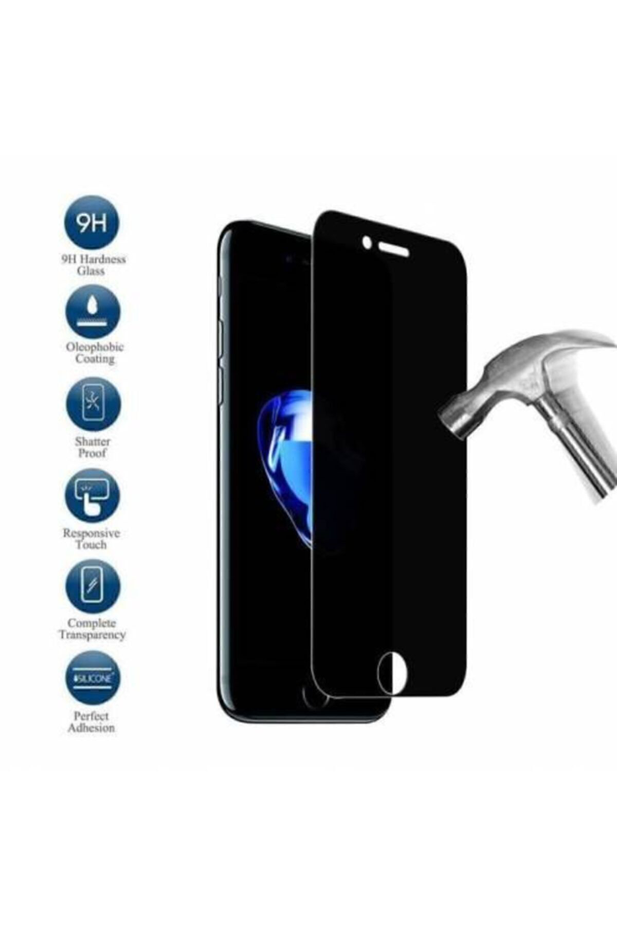 Iphone 8 Hayalet Cam 9d Gizli Ekran Koruyucu Cam Tam Kaplama Siya