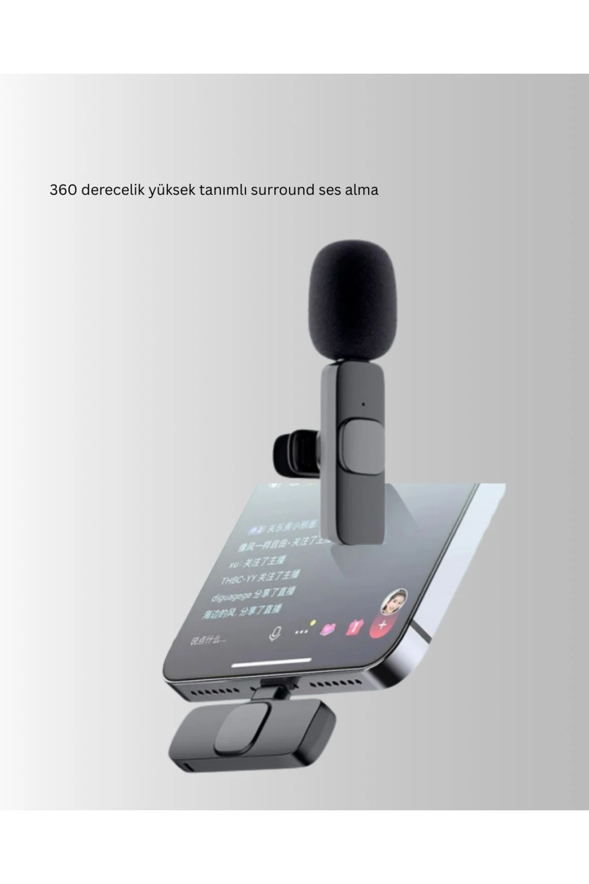 iPhone İçin Çift Mikrofonlu Telsiz Yaka Mikrofonu 360 Derece HD S