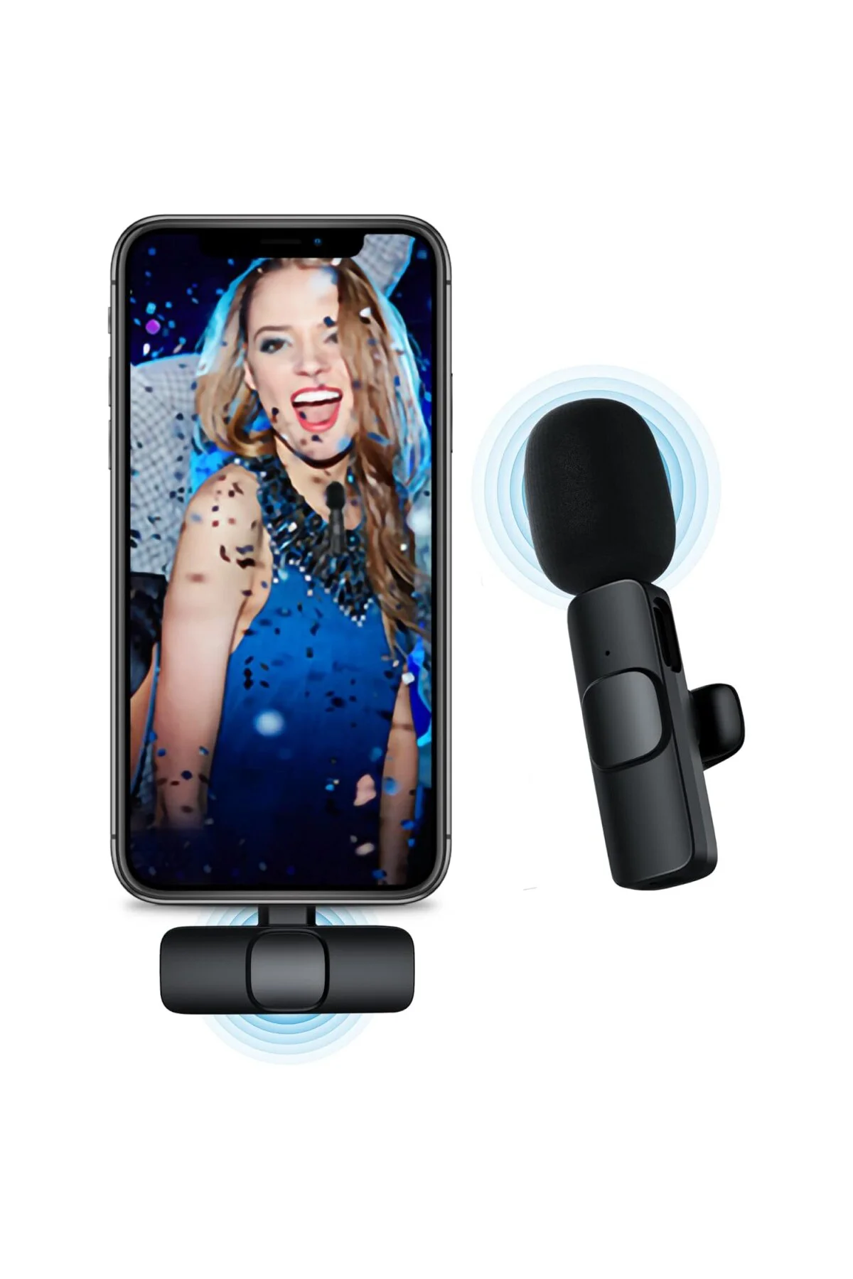 iPhone ile Uyumlu Kablosuz Yaka Mikrofon, Telefon Video Kaydı içi