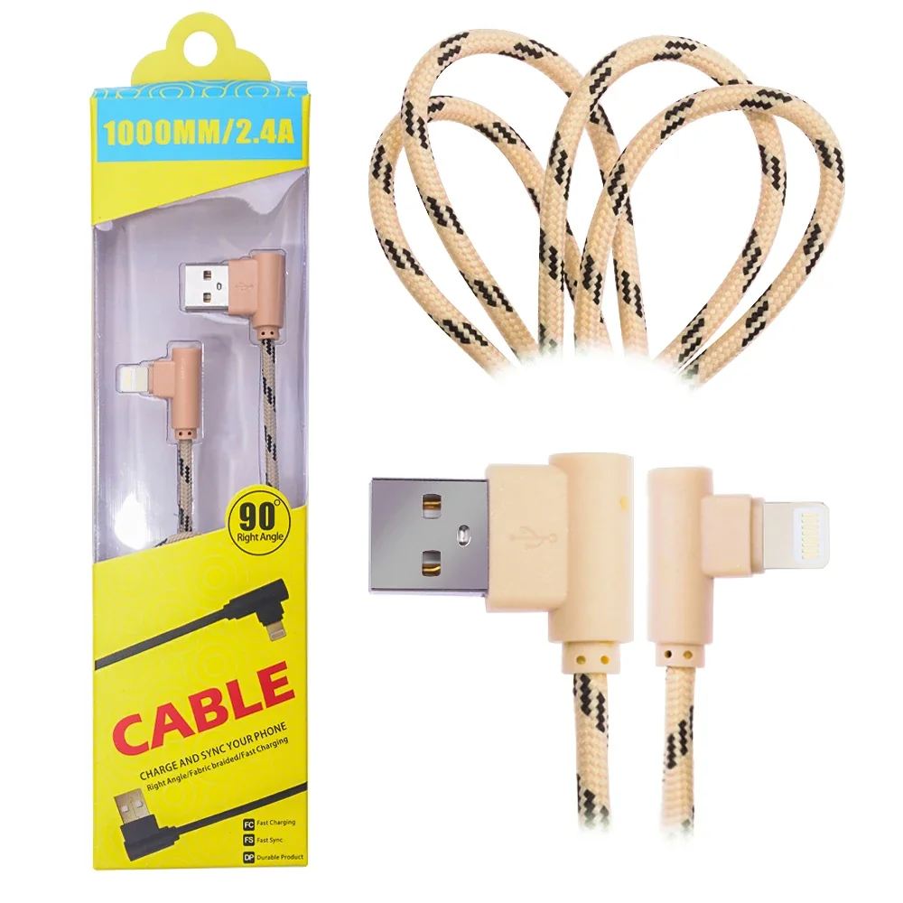 iPhone Lightning Eğik Başlı USB Kablo 1 Metre - A++ Kalite, iPhone 5S/6S/6S Plus/7/7 Plus Uyumlu
