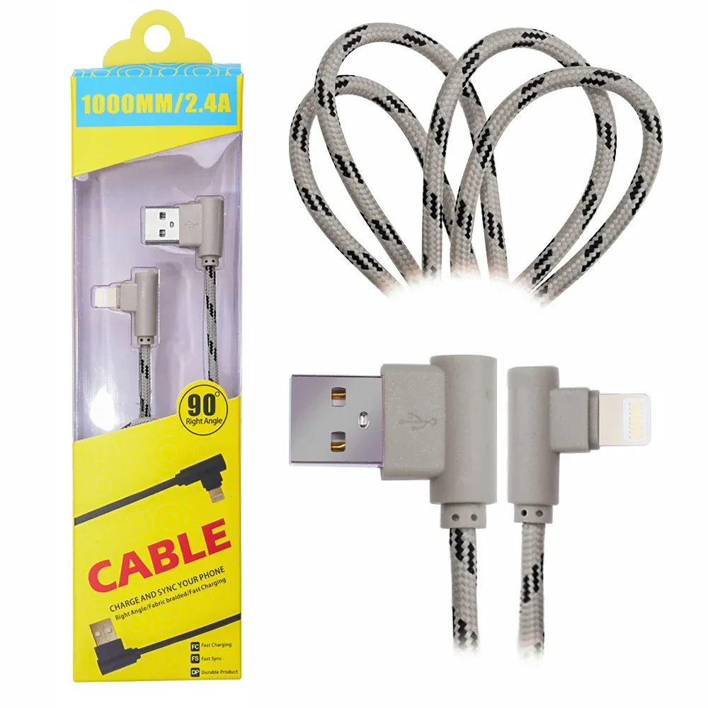 iPhone Lightning Eğik Başlı USB Kablo 1 Metre - A++ Kalite, iPhone 5S/6S/6S Plus/7/7 Plus Uyumlu