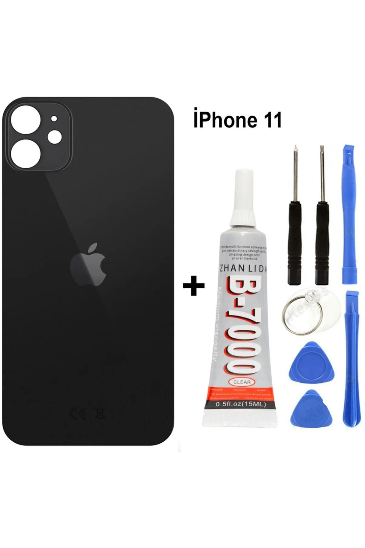iPhone Uyumlu 11 Arka Cam Batarya Pil Kapağı + Yapıştırıcı + Tamir Set - Mor