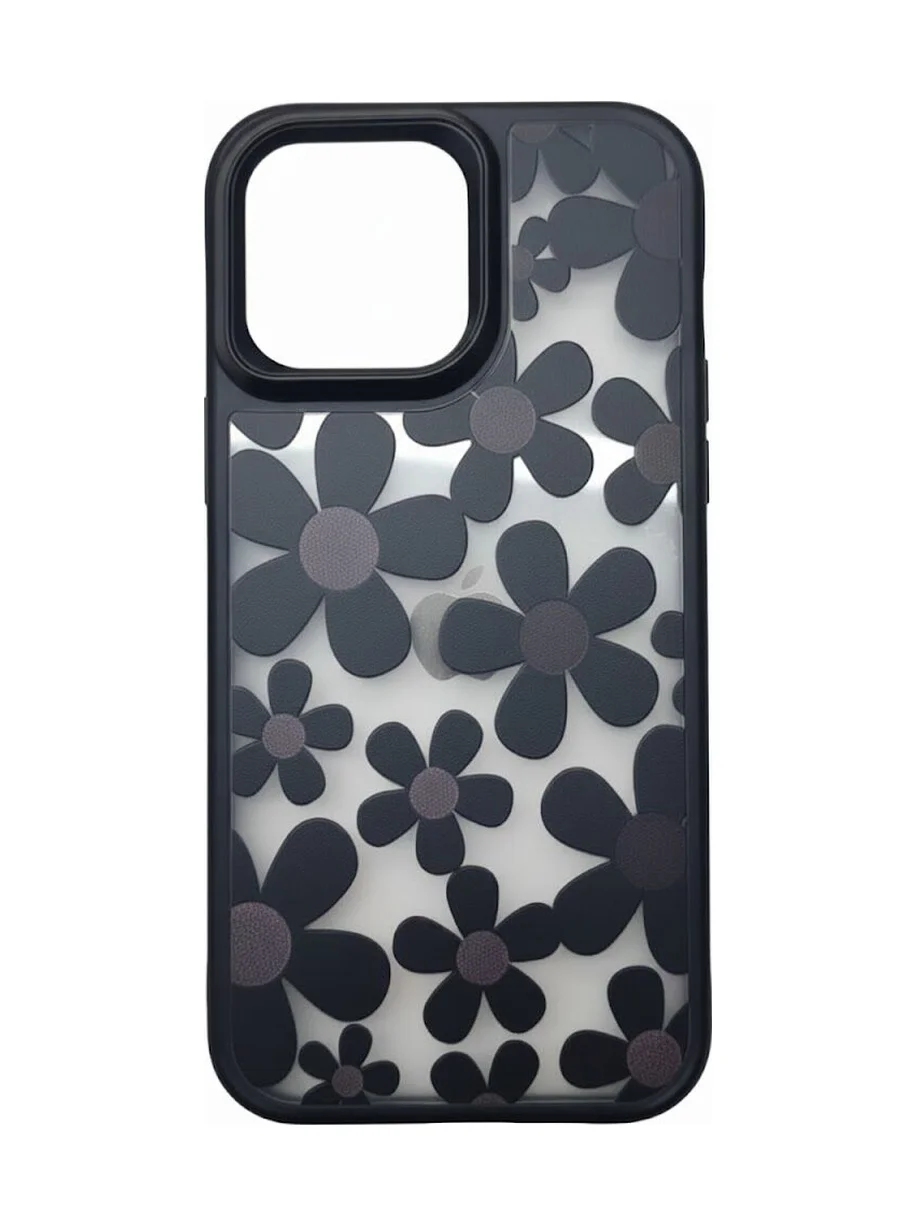 iPhone Uyumlu 16 Pro Max Çiçekli Kılıf Bağlama Aparatlı Siyah