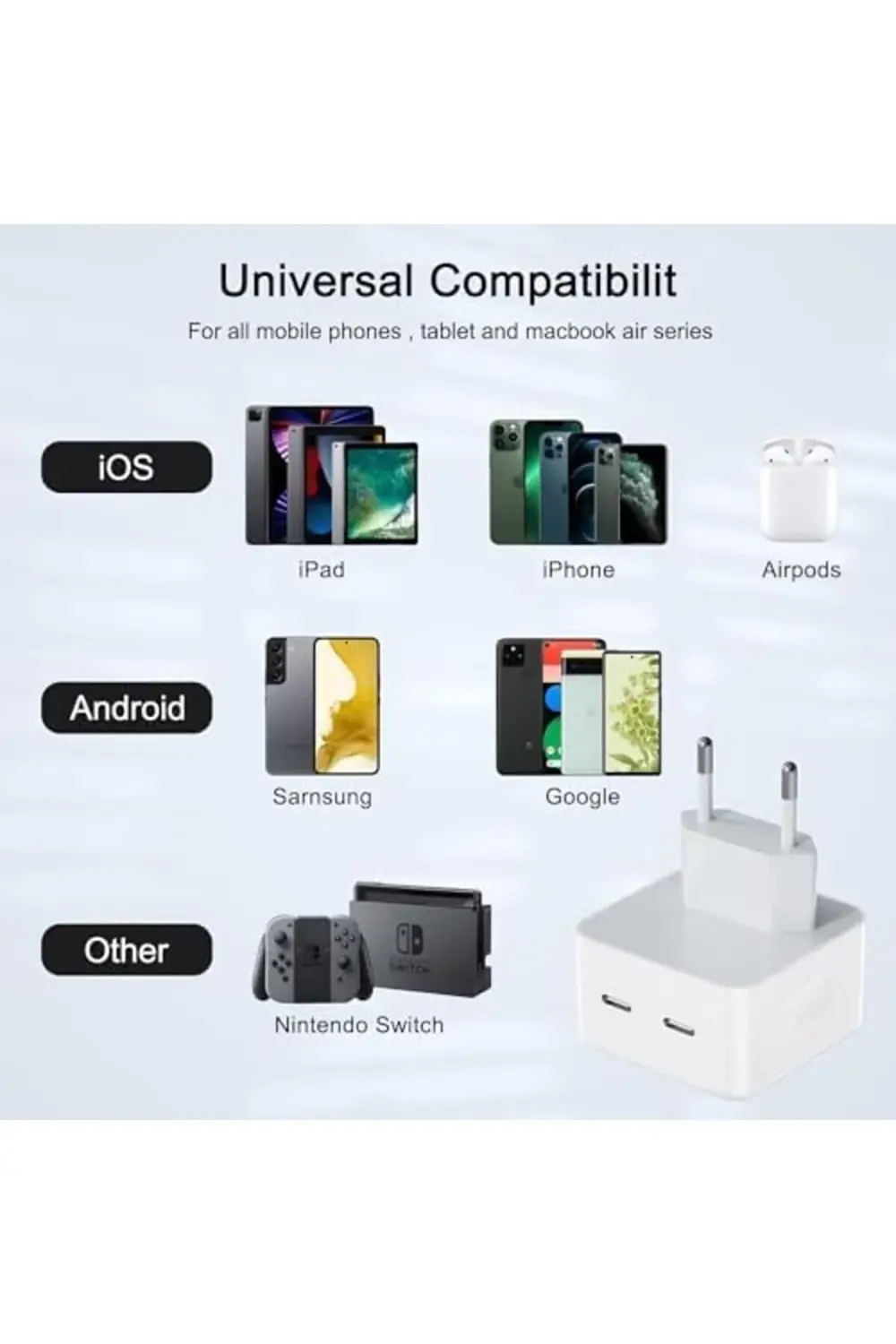 iPhone Uyumlu USB-C - Lighting 35W Hızlı Şarj Cihazı Çift Çıkışlı