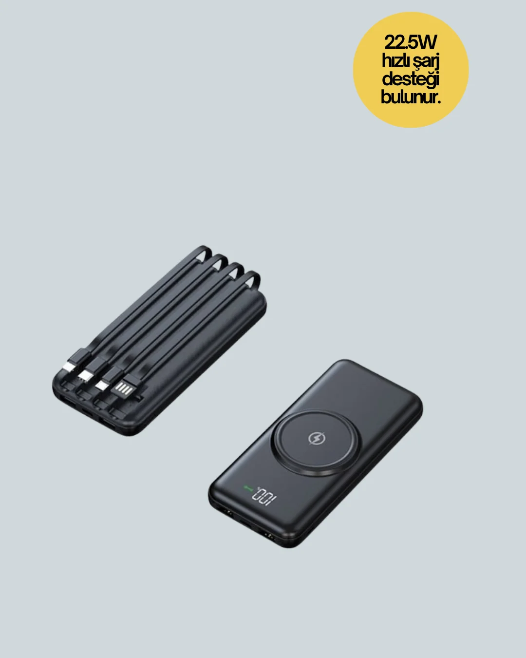 iPhone ve Android Uyumlu 10000mAh Powerbank – Hem Kablolu Hem Kablosuz
