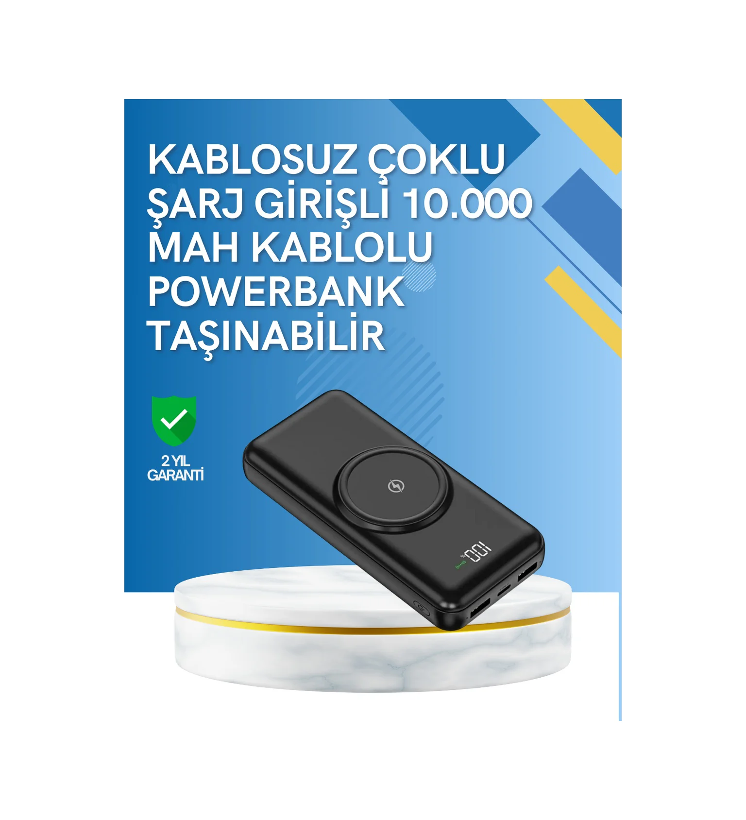 İphone Ve Android Uyumlu 10000mah Powerbank Hem Kablolu Hem Kablosuz