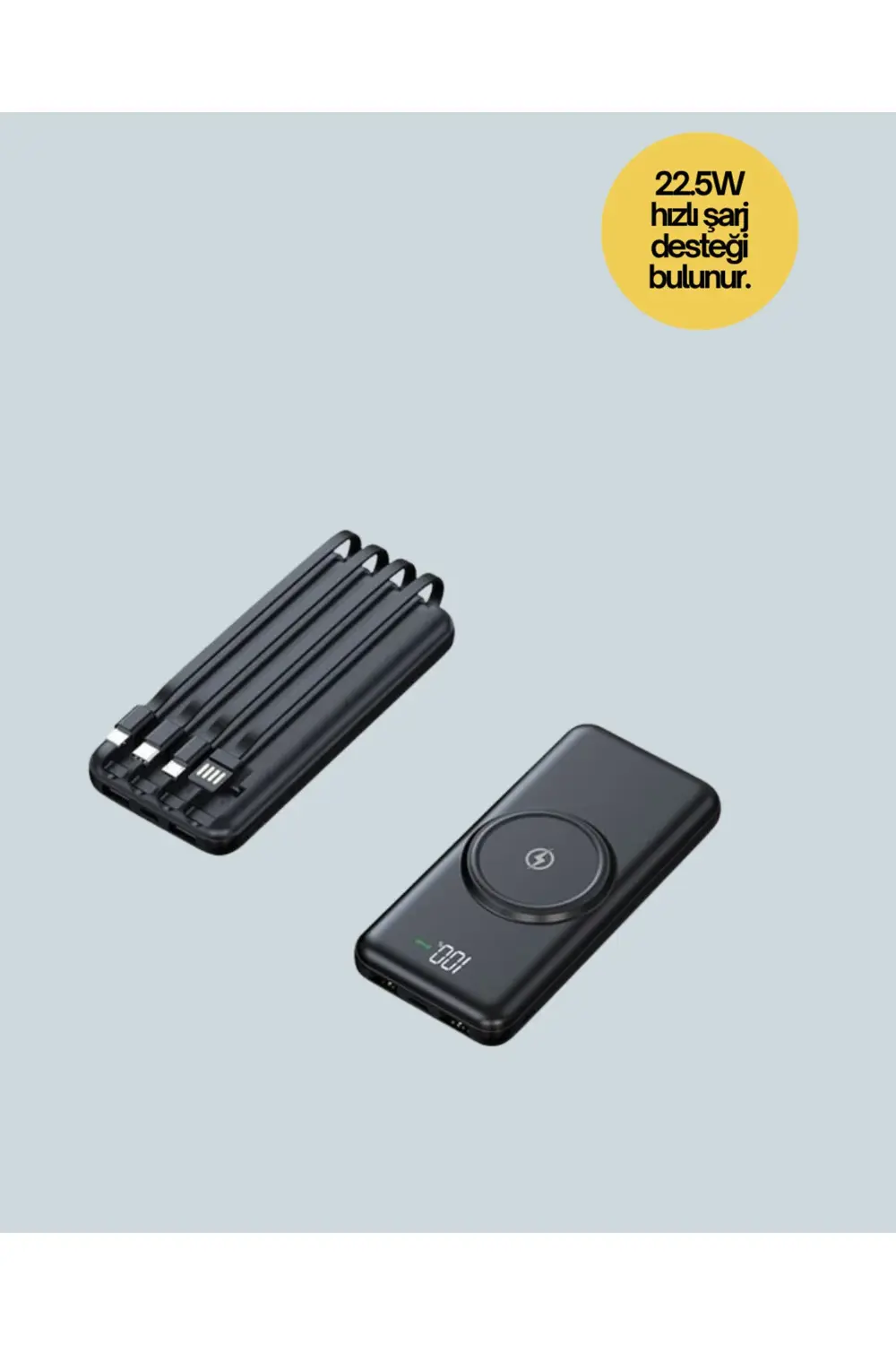 iPhone ve Android Uyumlu 10000mAh Powerbank – Hem Kablolu Hem Kab