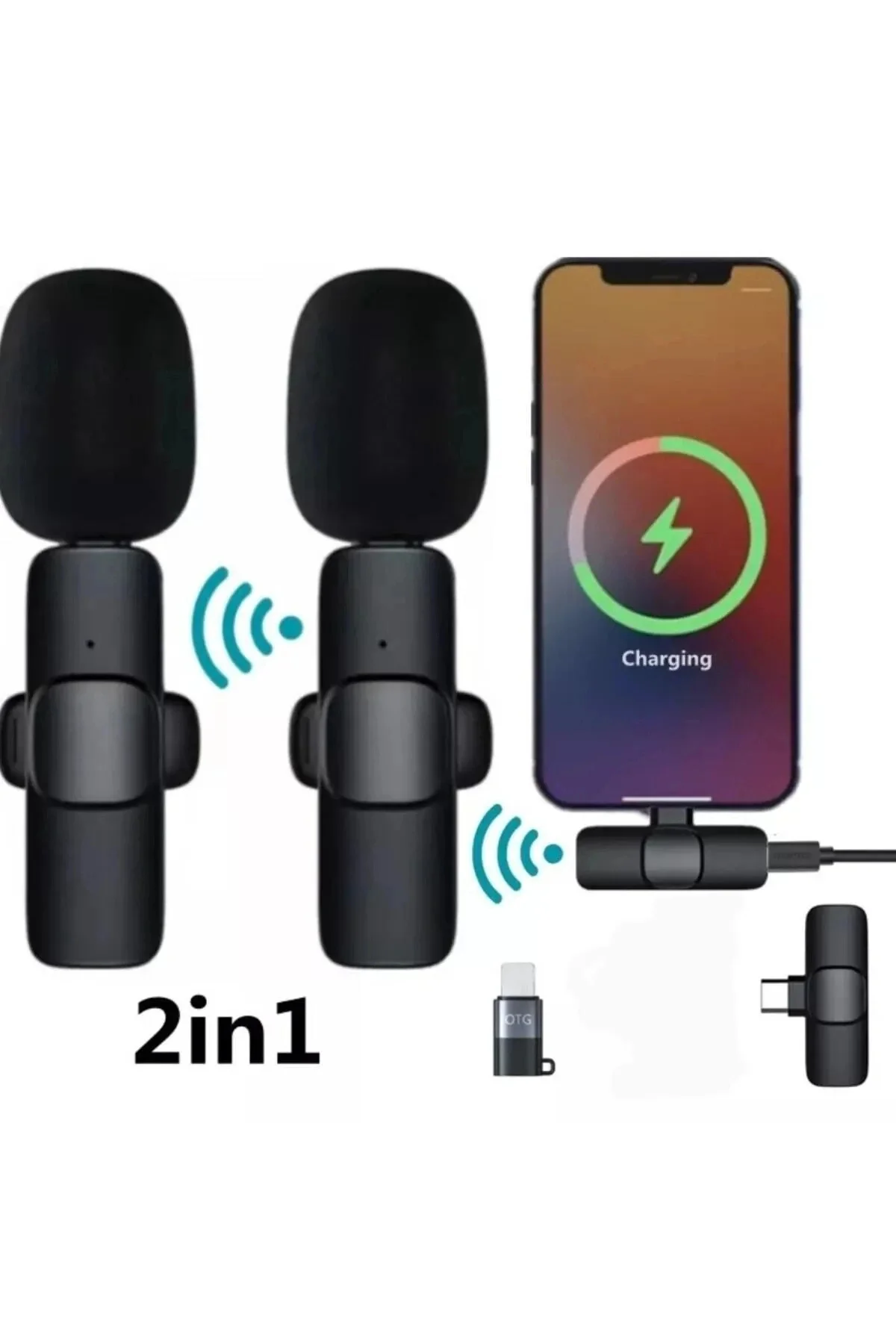 iPhone ve Type C Girişli Cihazlar İçin İkili Kablosuz Yaka Mikrofonu, Sosyal Medya ve Video Kaydı